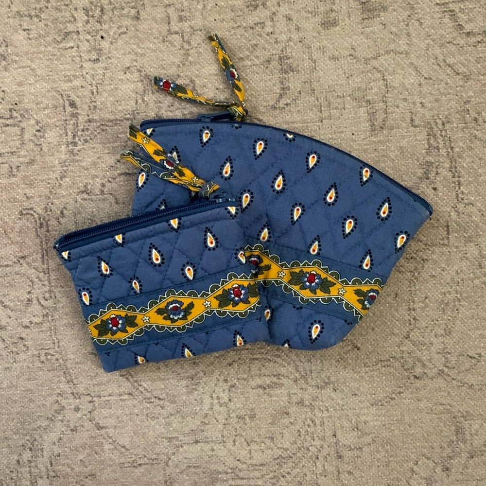 Vera Bradley Retired French Blue‎ Zip Coin Pouch and Small Cosmetic Bag 90s